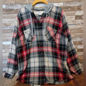 Natural Reflections Red/Black Gray Hooded Flannel Shirt
